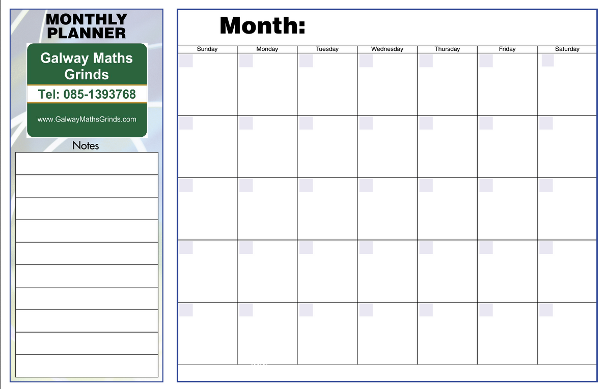 Click this link to down load and print a blank Monthly Planner 